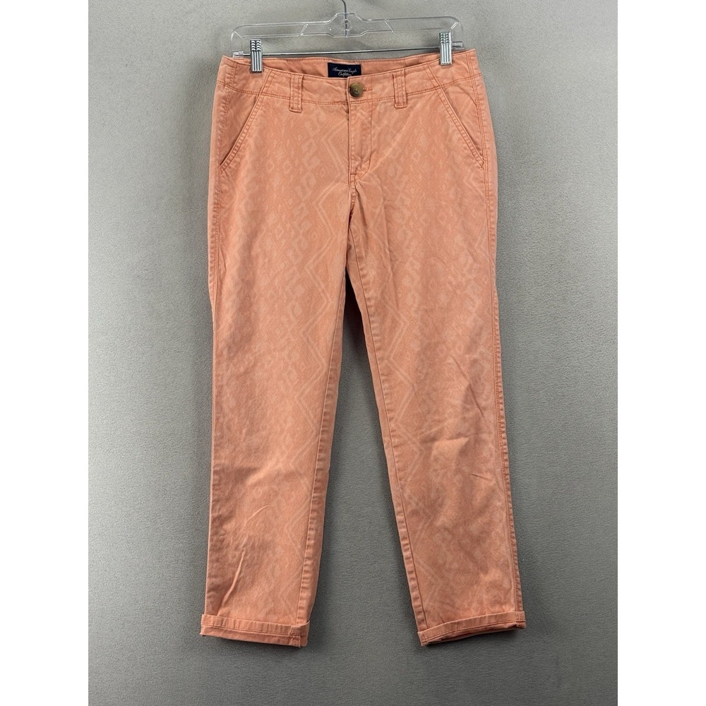 American Eagle Women's Sz‎ 6 Coral Pink Aztec Pattern Chino Pants Casual Boho